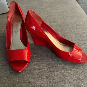 Jessica Simpson Red Patent Leather Wedges 8.5